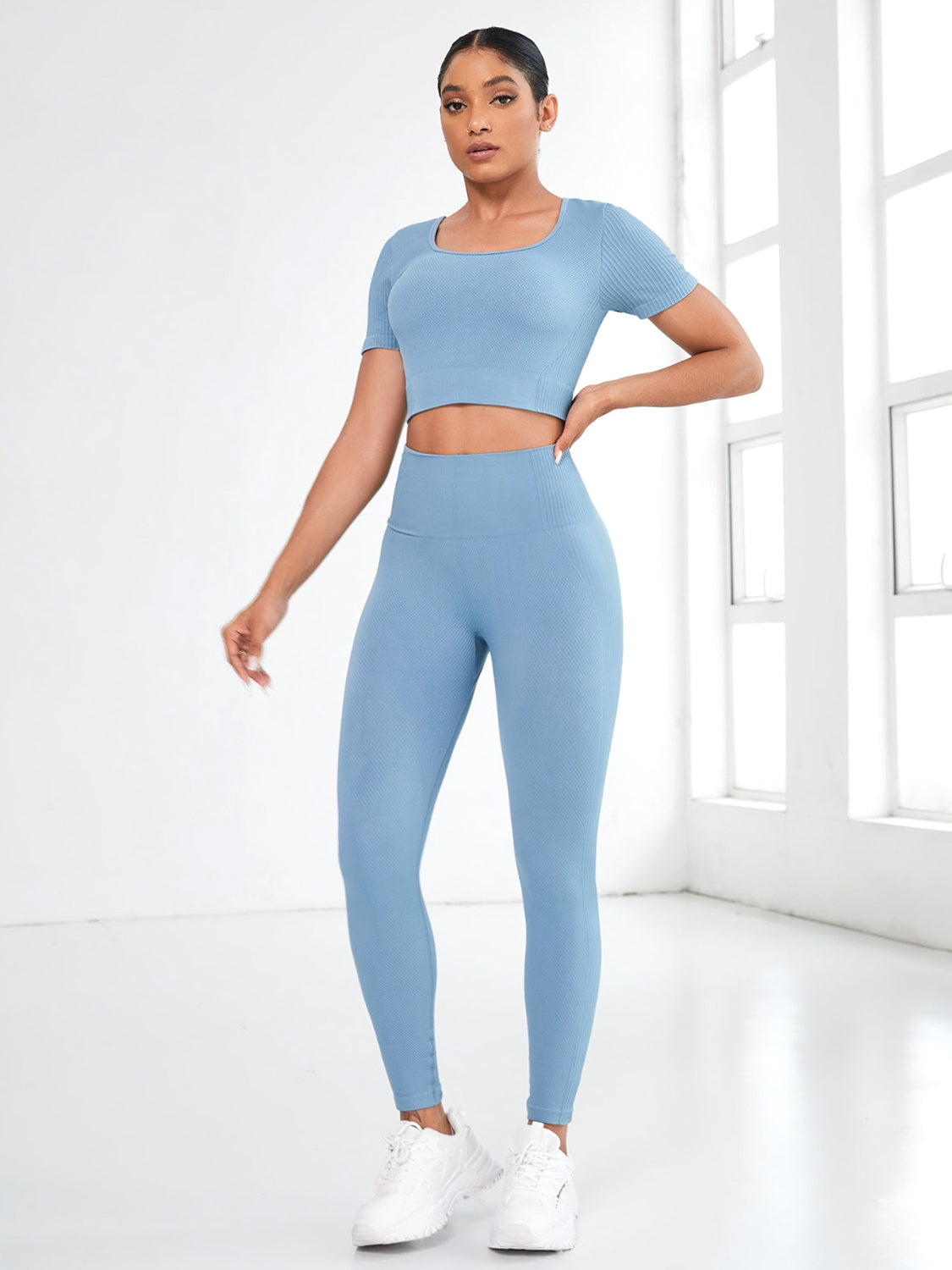 Round Neck Short Sleeve Top and Leggings Active Set - The Goddess Galleries