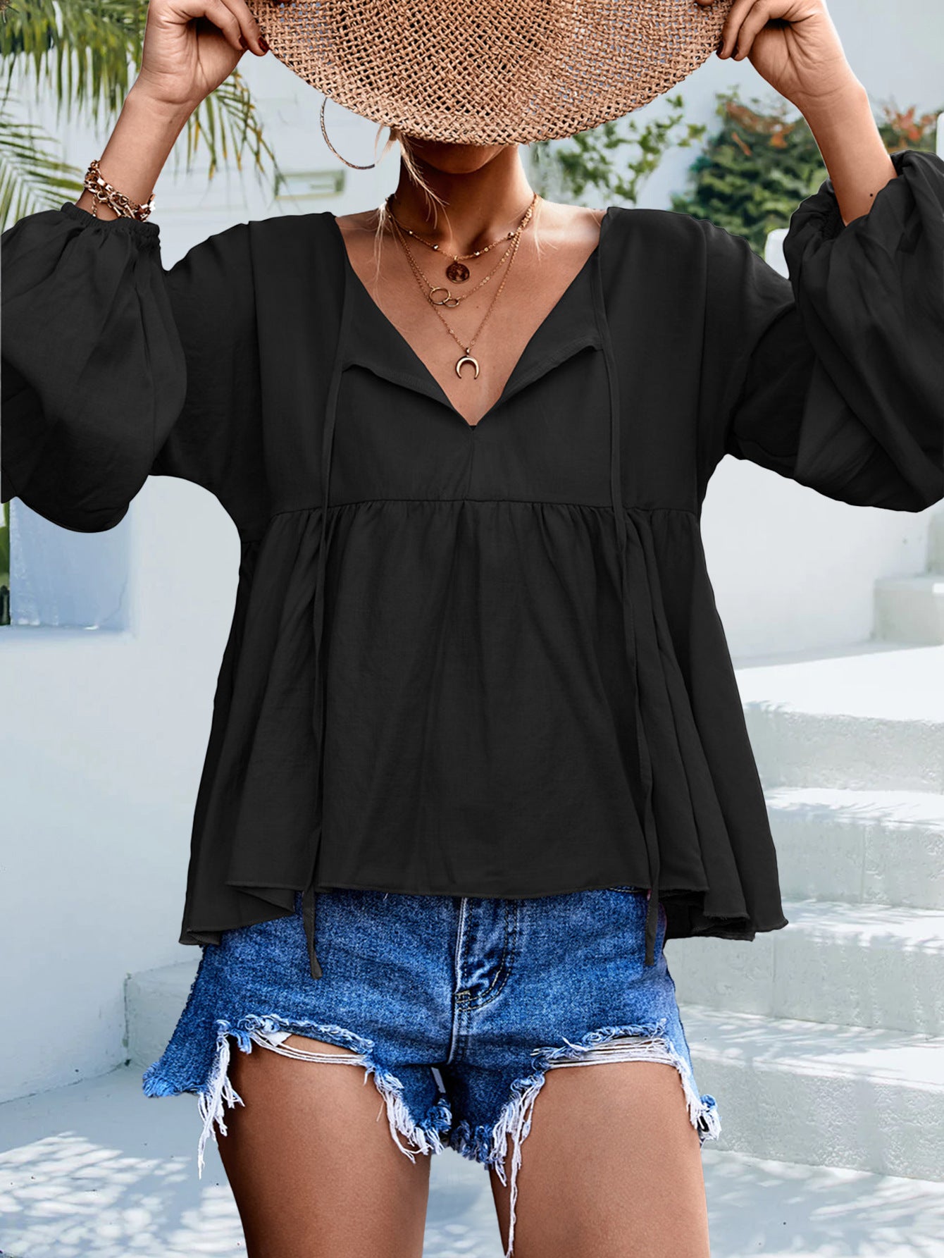 Puff Sleeve Babydoll Blouse - The Goddess Galleries