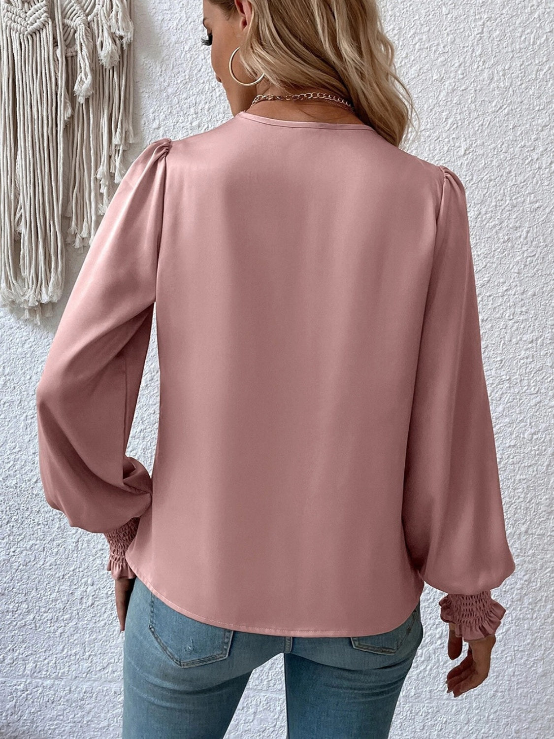 Surplice Smocked Lantern Sleeve Blouse - The Goddess Galleries