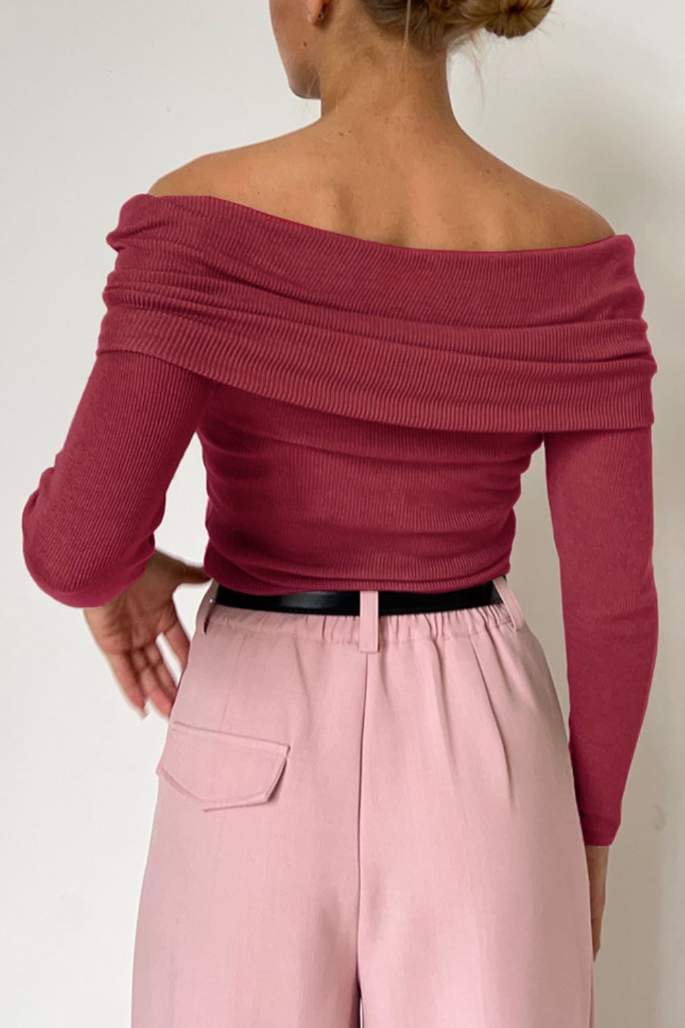 Off-Shoulder Long Sleeve Knit Top - The Goddess Galleries