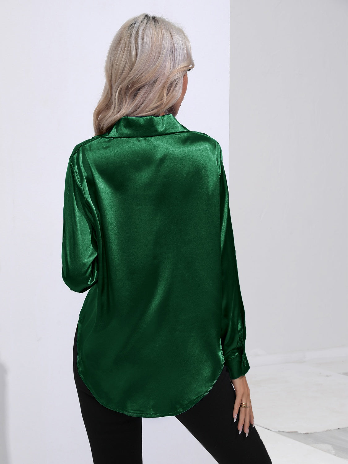 Collared Neck Buttoned Long Sleeve Shirt - The Goddess Galleries