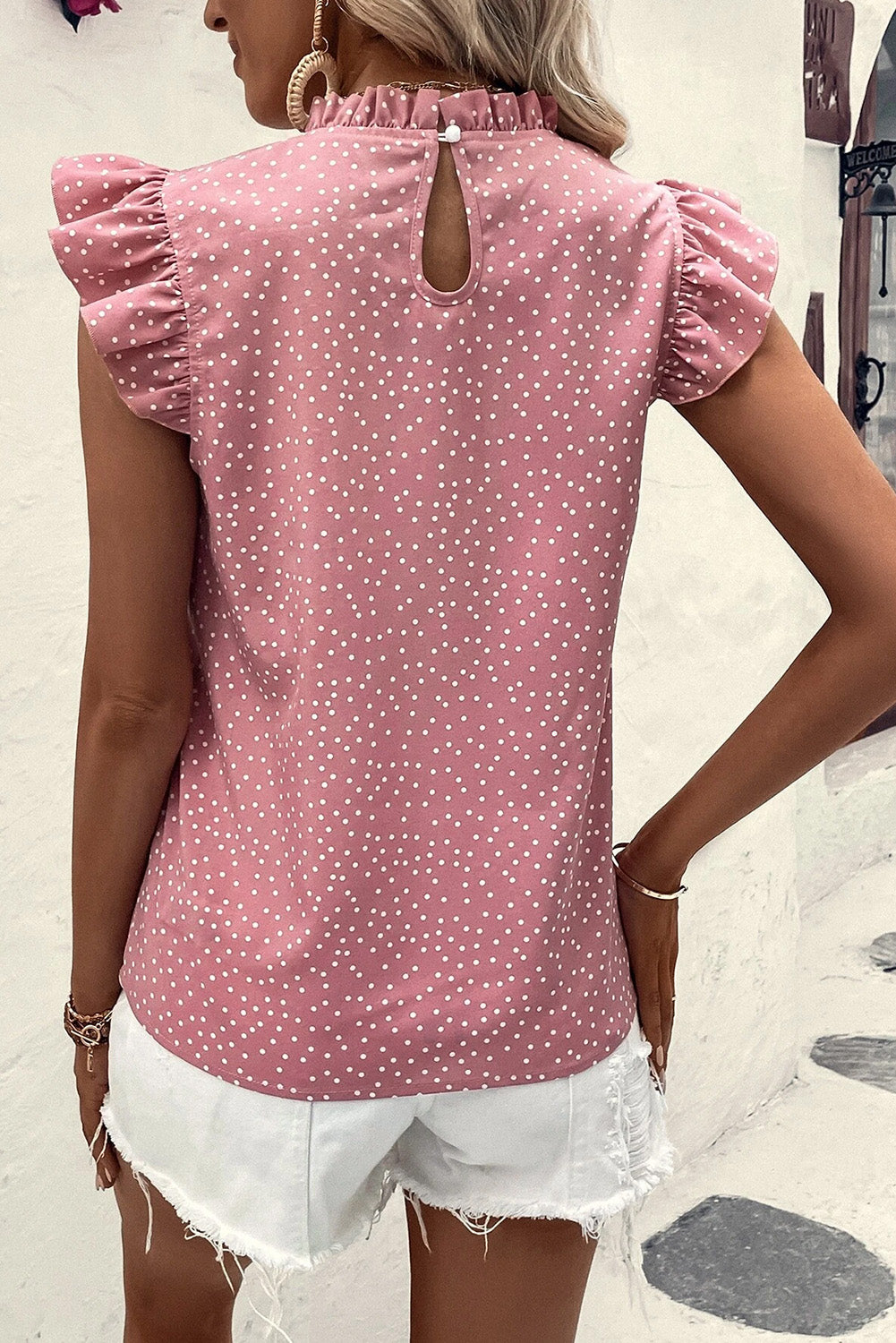 Frill Polka Dot Cap Sleeve Blouse - The Goddess Galleries