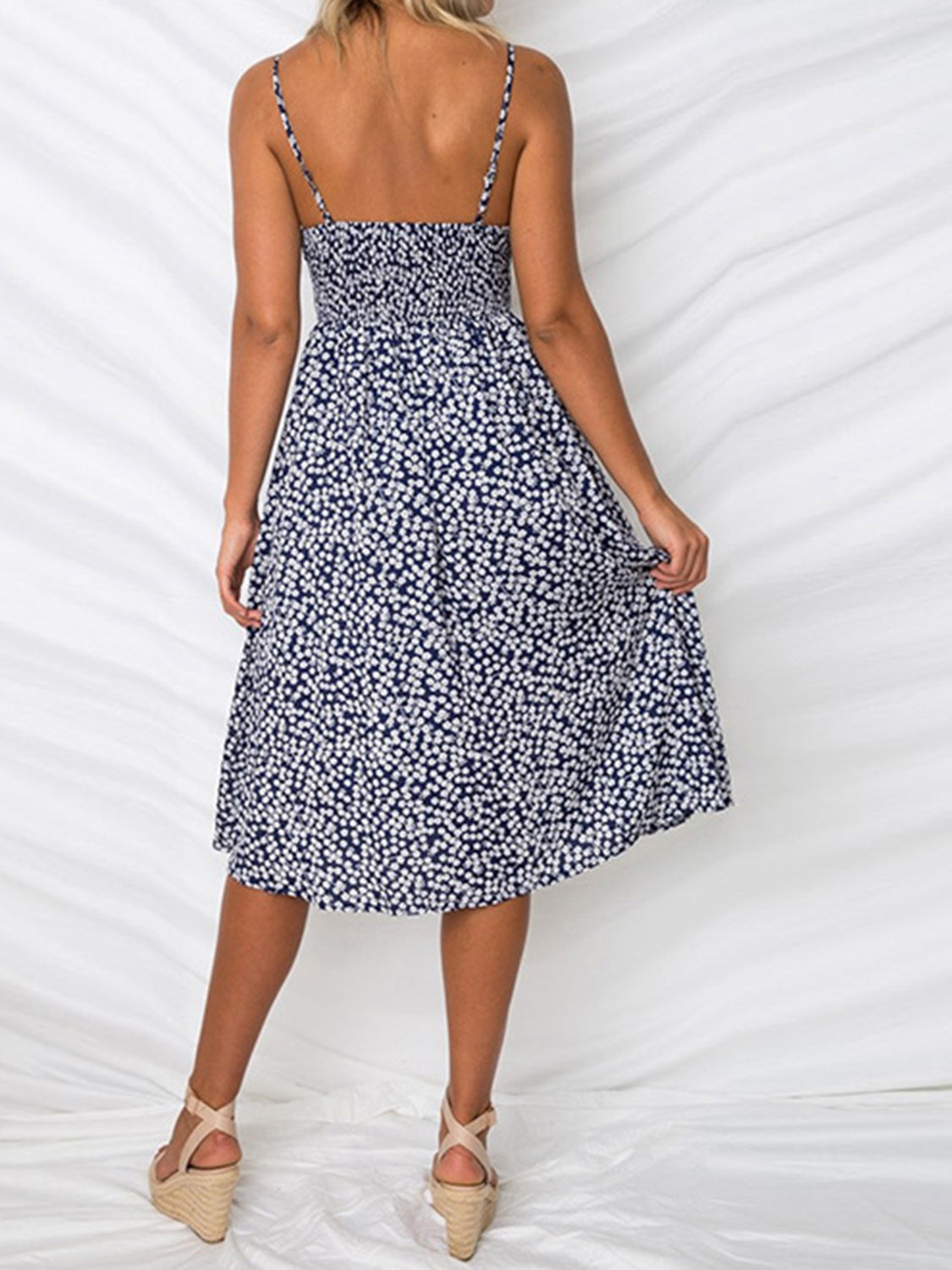 Cutout Smocked Sweetheart Neck Cami Dress - The Goddess Galleries