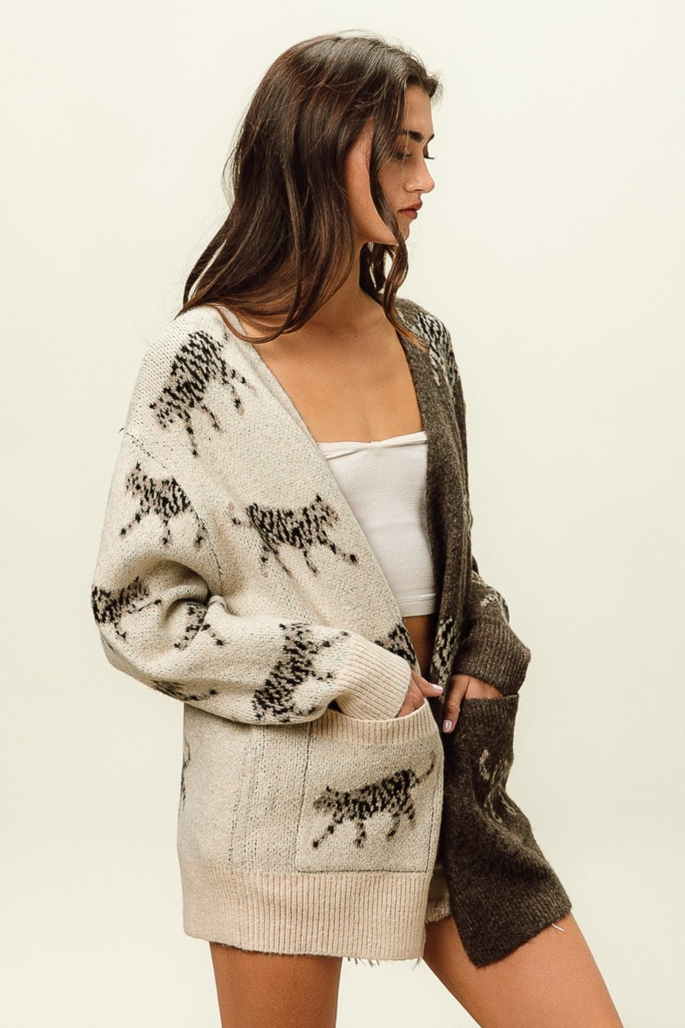 BiBi Open Front Long Sleeve Contrast Cardigan - The Goddess Galleries