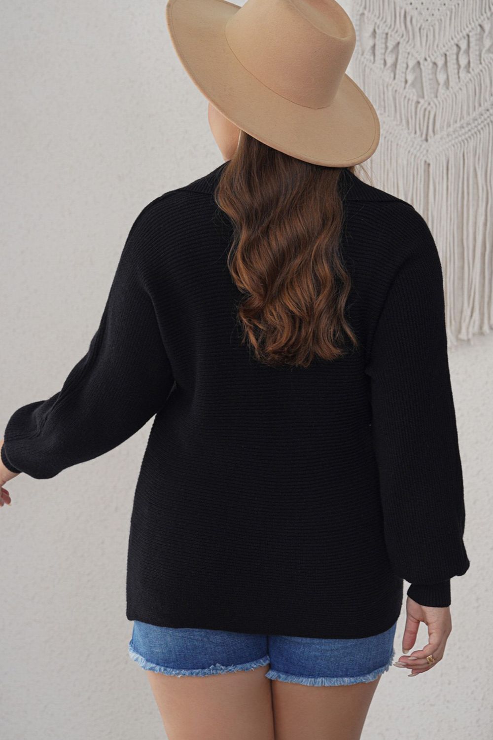 Plus Size Collared Neck Long Sleeve Sweater - The Goddess Galleries