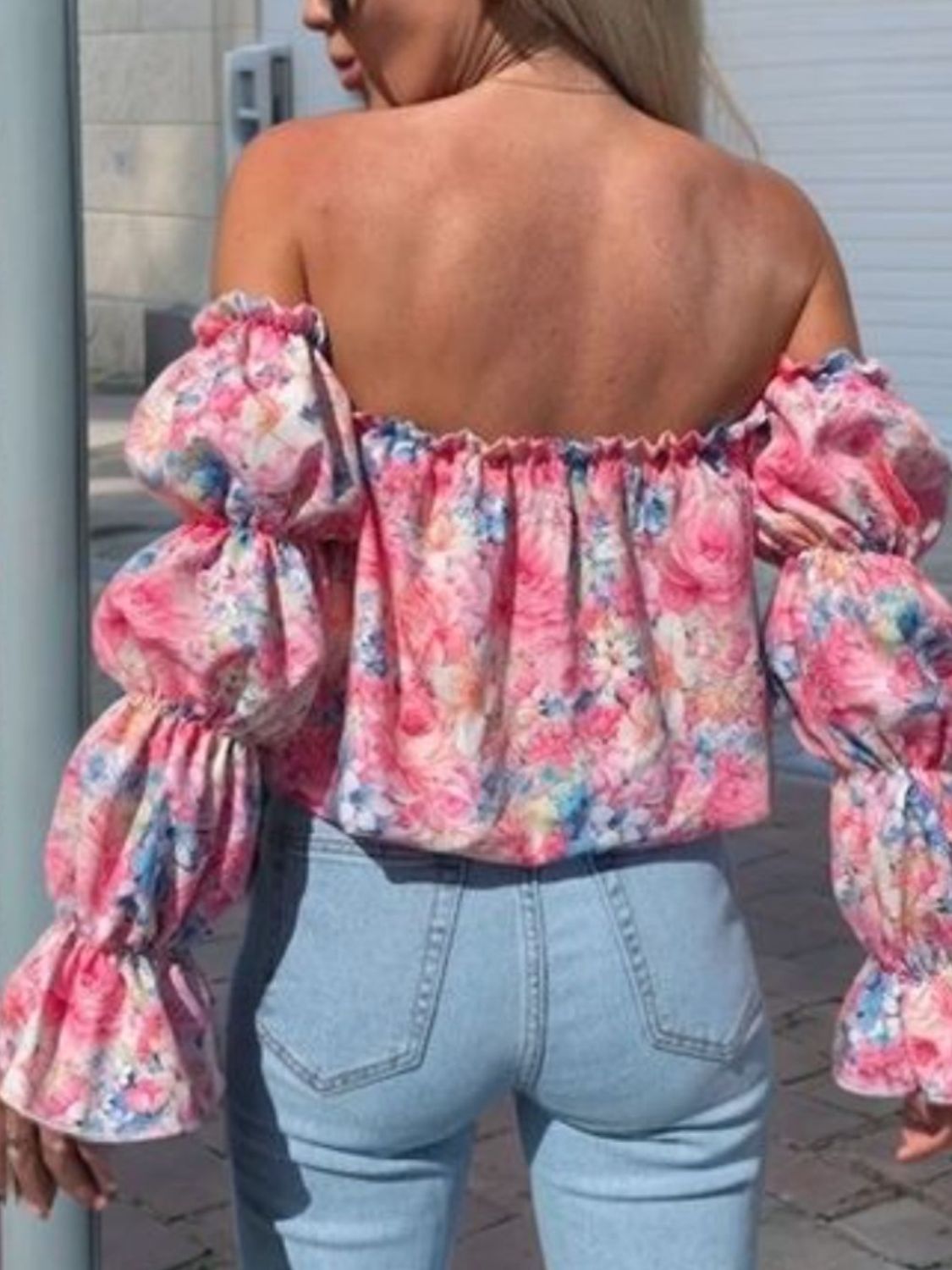 Printed Off-Shoulder Flounce Sleeve Blouse - The Goddess Galleries
