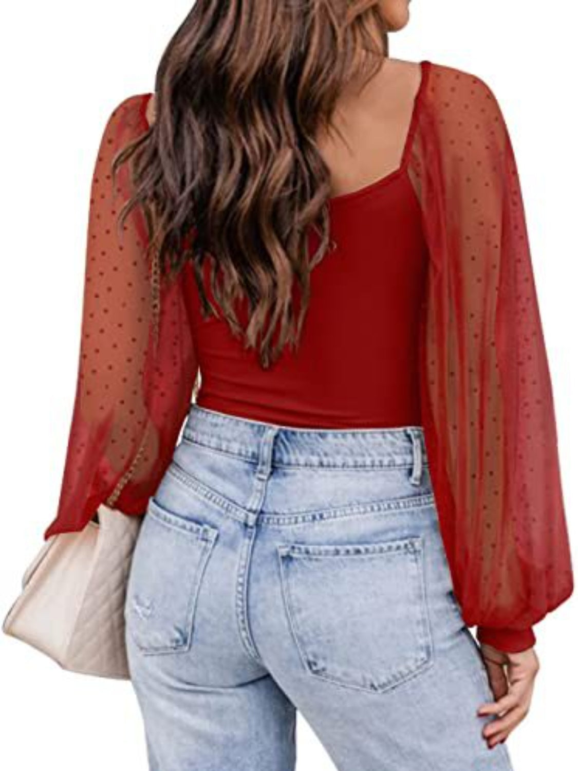 Polka Dot Square Neck Lantern Sleeve Blouse - The Goddess Galleries