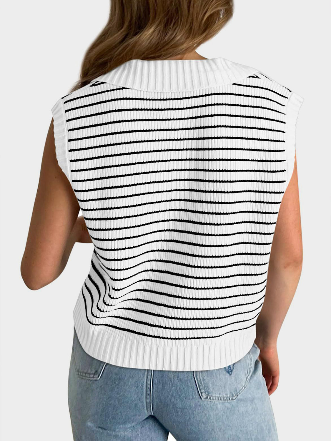 Mandy Collared Neck Striped Sweater Vest - The Goddess Galleries