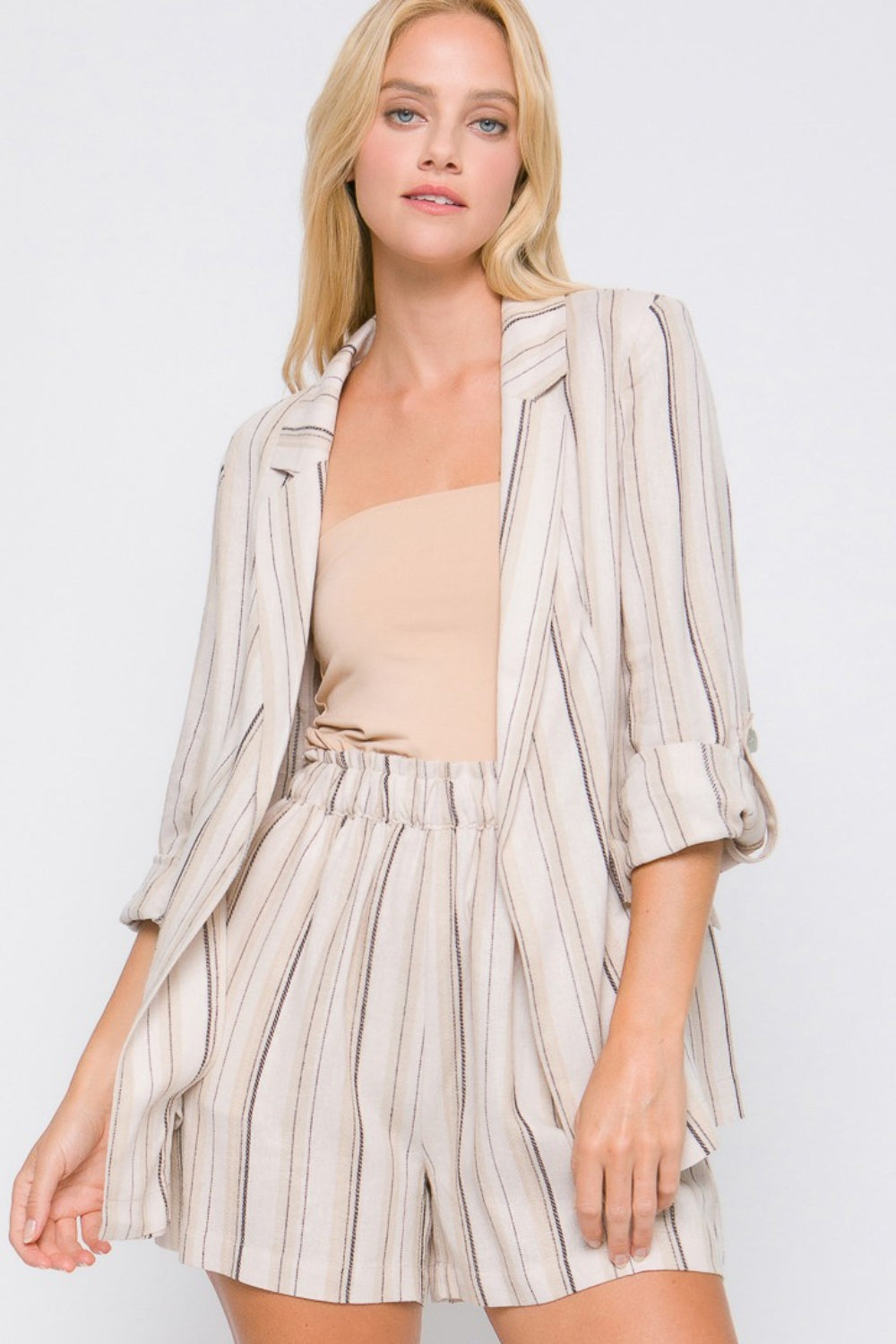 Love Tree Linen Woven Striped Blazer - The Goddess Galleries