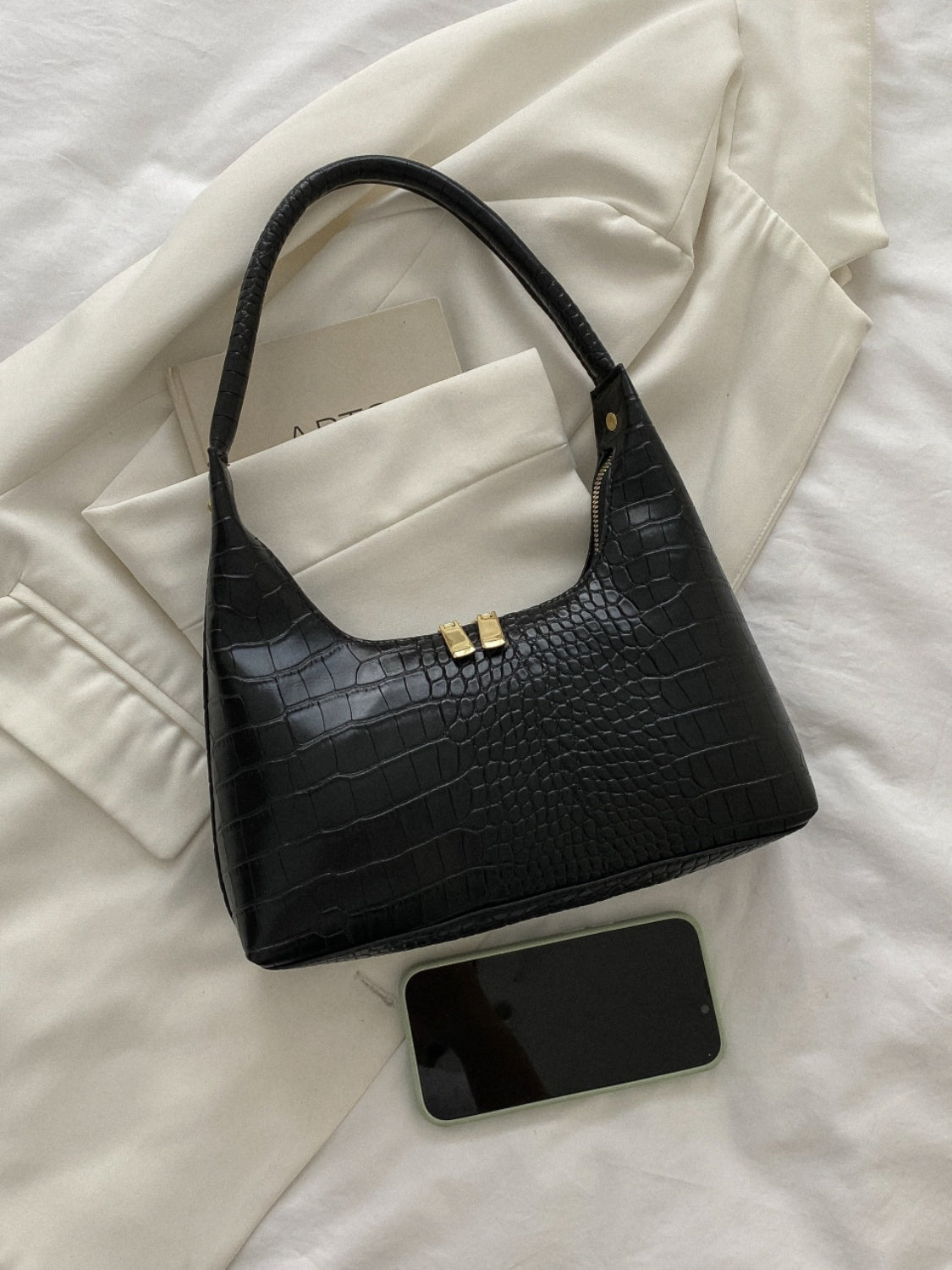 Crocodile Grain Shoulder Bag - The Goddess Galleries