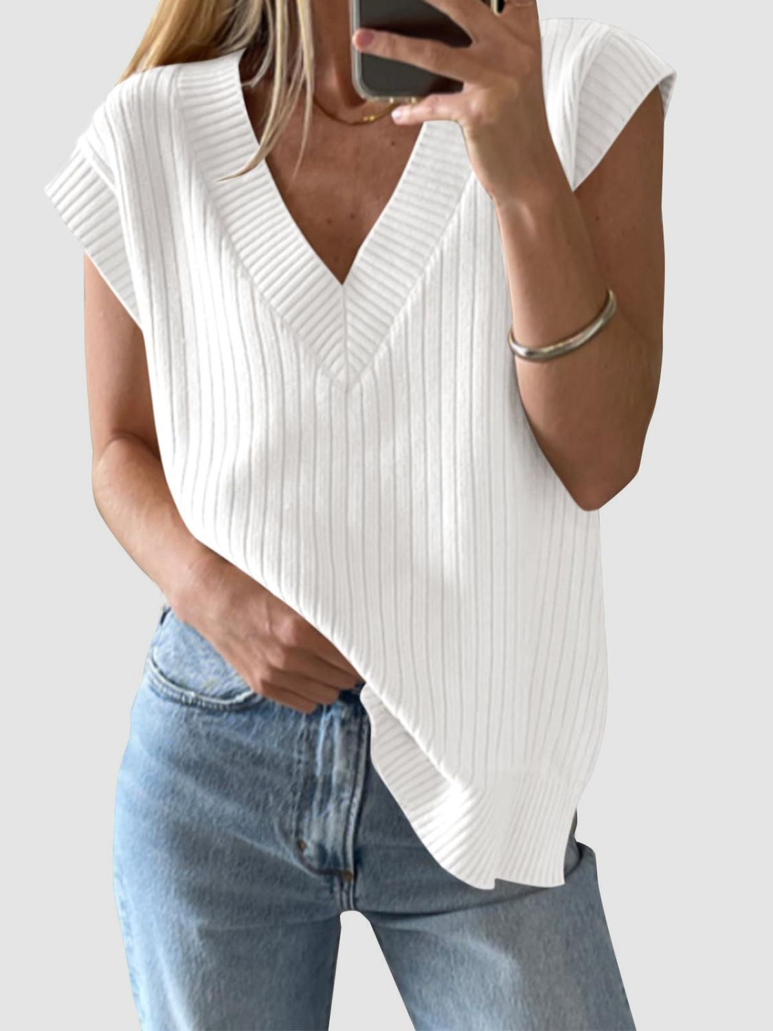 Mandy Ribbed V-Neck Sweater Vest - The Goddess Galleries