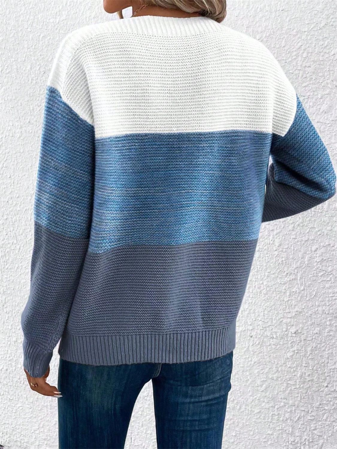 Color Block Drop Shoulder Long Sleeve Sweater - The Goddess Galleries