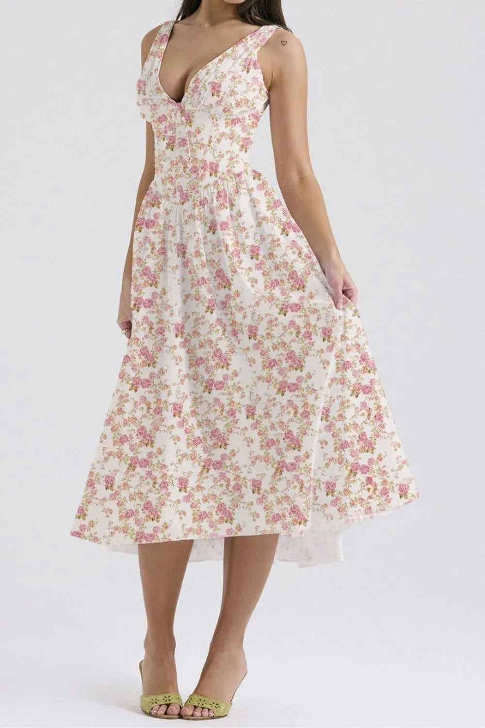 Floral V-Neck Sleeveless Midi Dress with Pockets - The Goddess Galleries