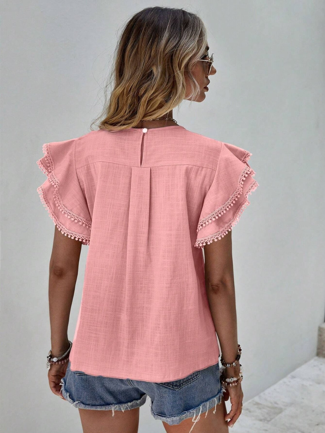 Ruffled Cap Sleeve Round Neck Blouse - The Goddess Galleries
