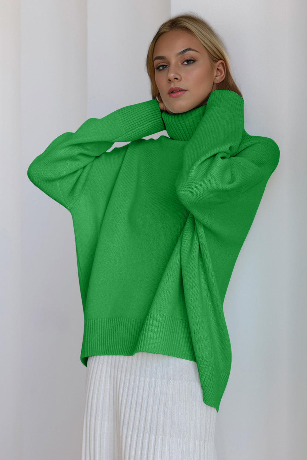Basic Bae Turtleneck Dropped Shoulder Long Sleeve Sweater - The Goddess Galleries