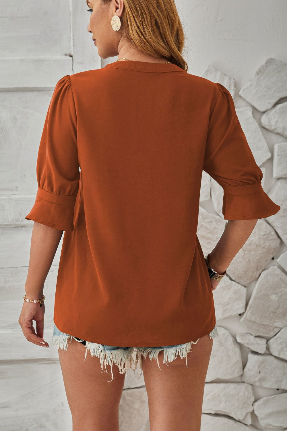 Notched Half Sleeve Blouse - The Goddess Galleries