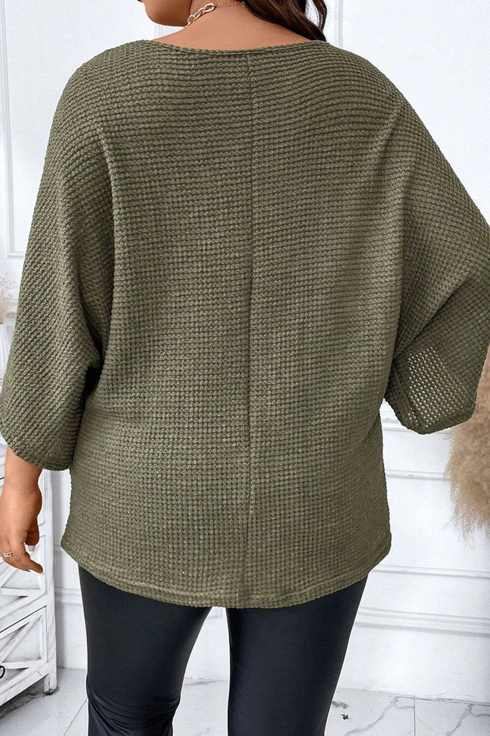 Plus Size Waffle-Knit V-Neck Blouse - The Goddess Galleries