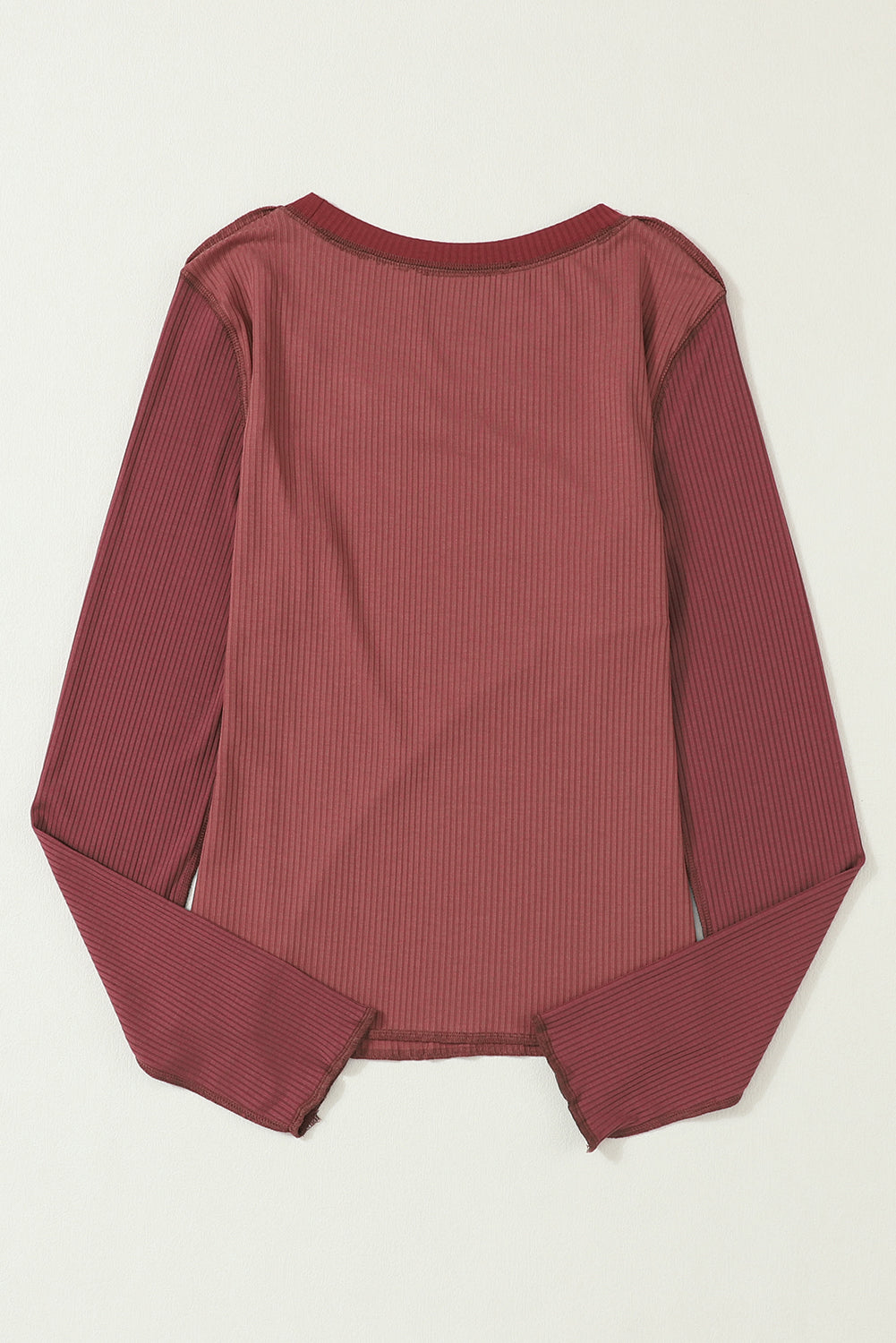 Exposed Seam Contrast Round Neck Long Sleeve T-Shirt - The Goddess Galleries