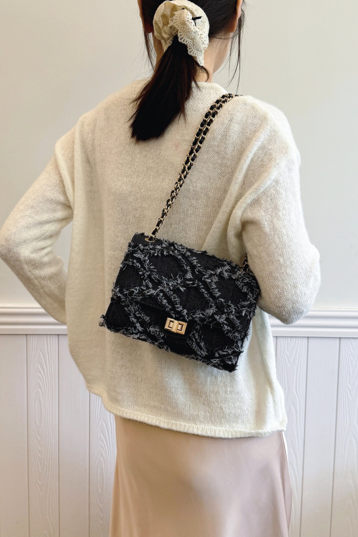 Raw Hem Denim Crossbody Bag - The Goddess Galleries