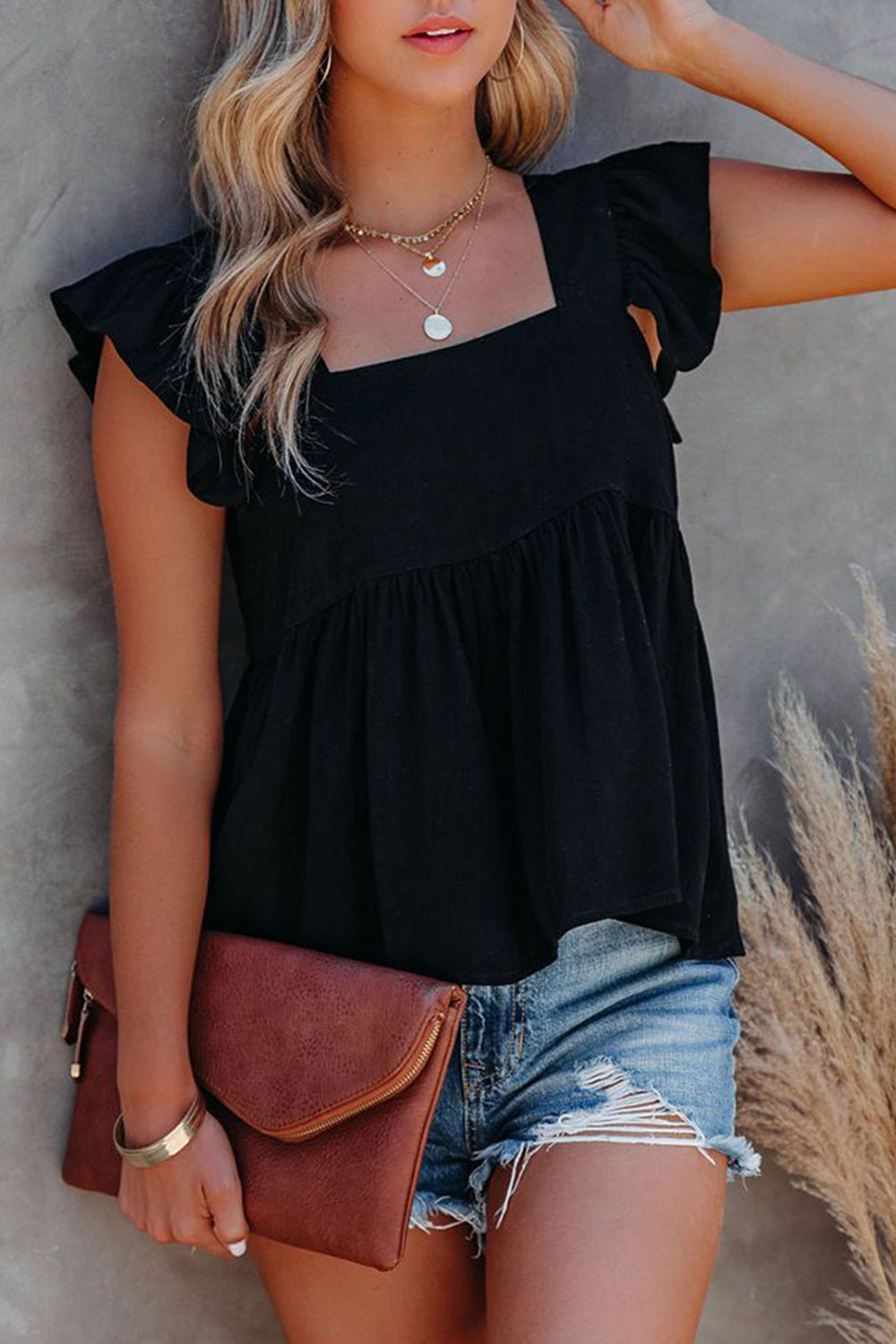 Full Size Ruffled Square Neck Cap Sleeve Blouse - The Goddess Galleries