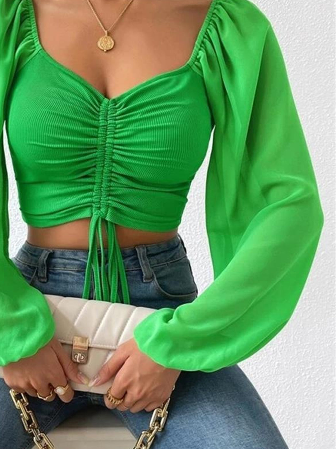 Drawstring Sweetheart Neck Cropped Top - The Goddess Galleries