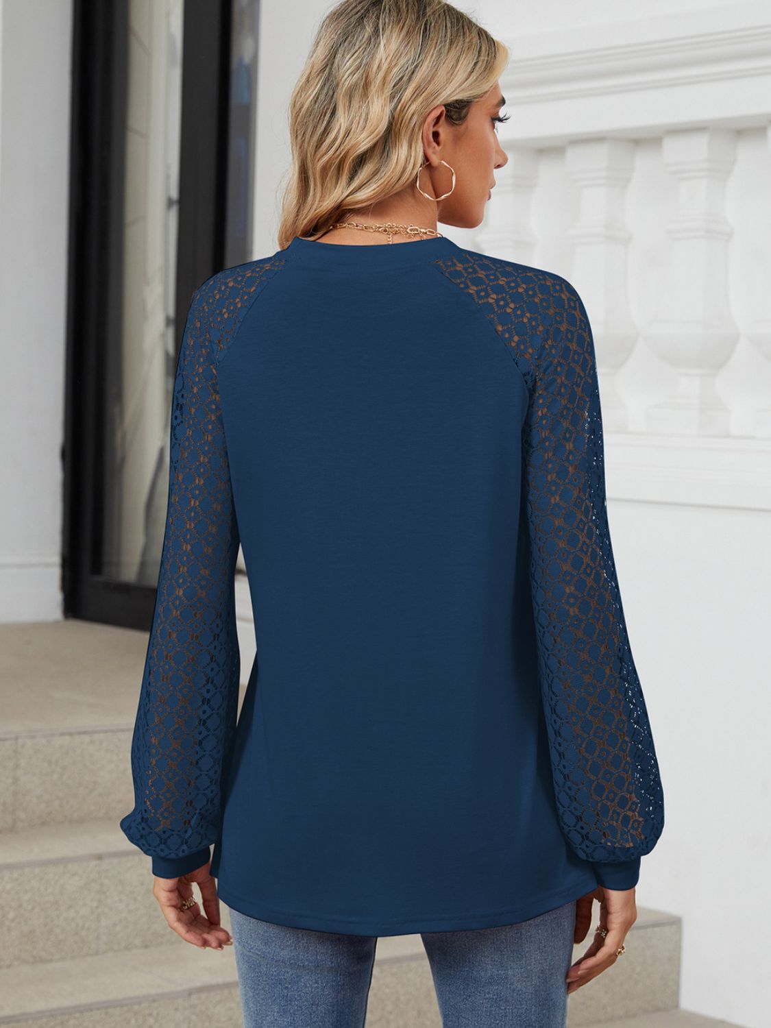 Round Neck Lace Long Sleeve Top - The Goddess Galleries