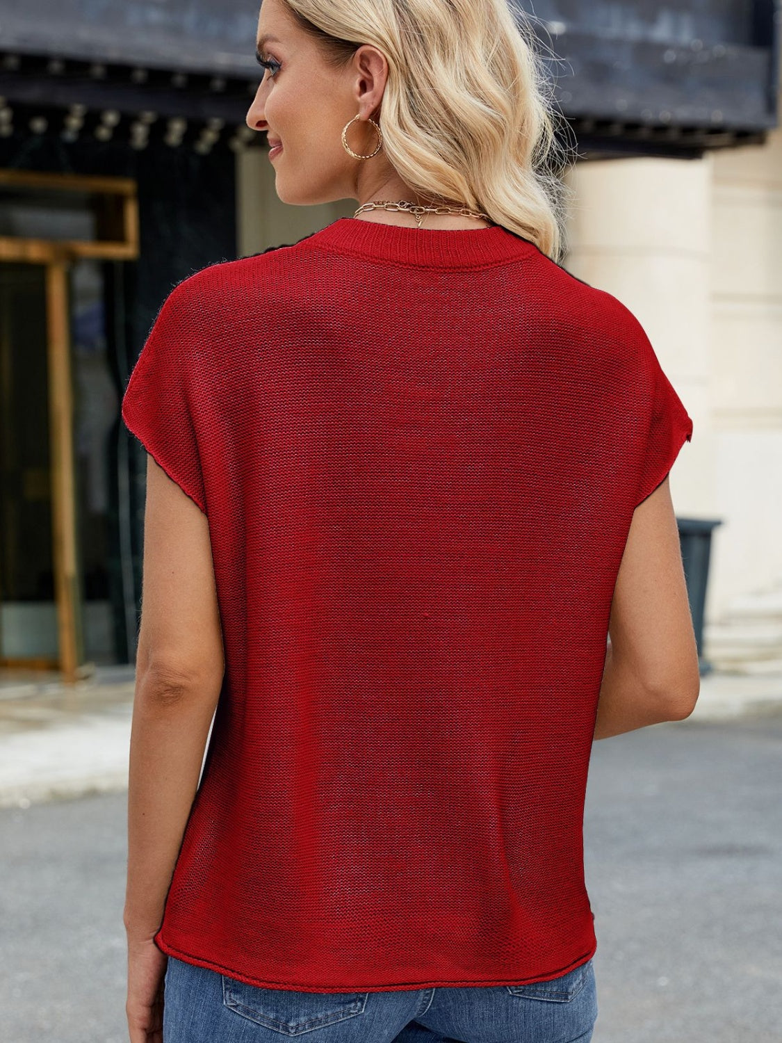 Exposed Seam Round Neck Short Sleeve Sweater - The Goddess Galleries
