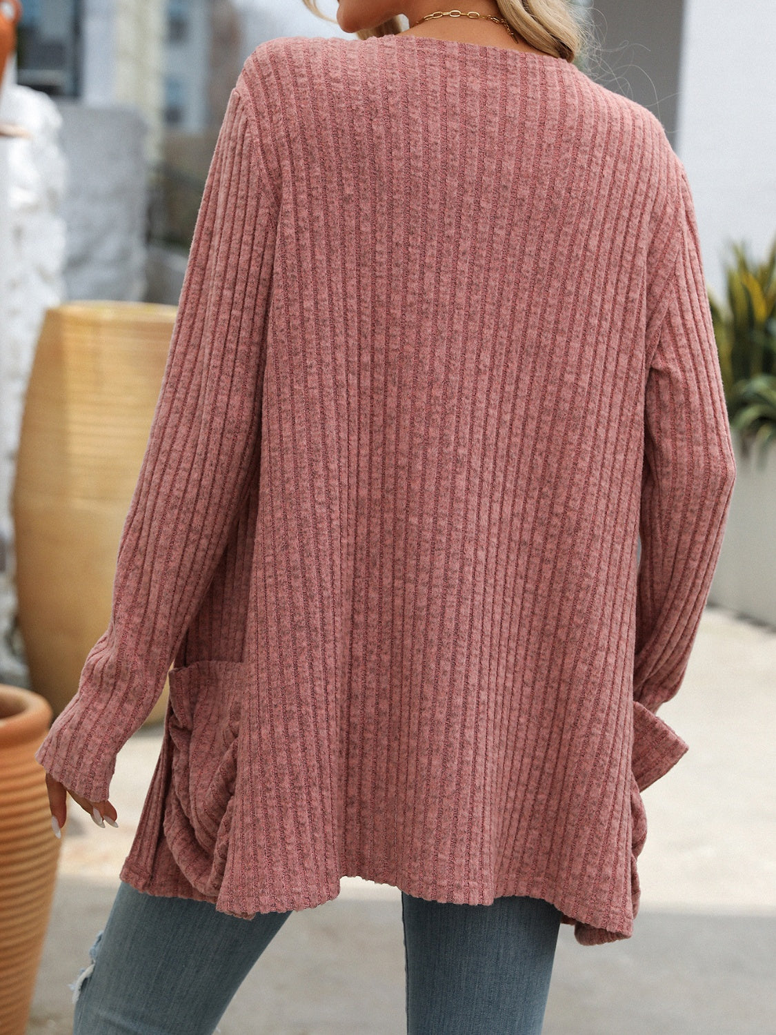 Mandy Open Front Long Sleeve Ribbed Cardigan - The Goddess Galleries