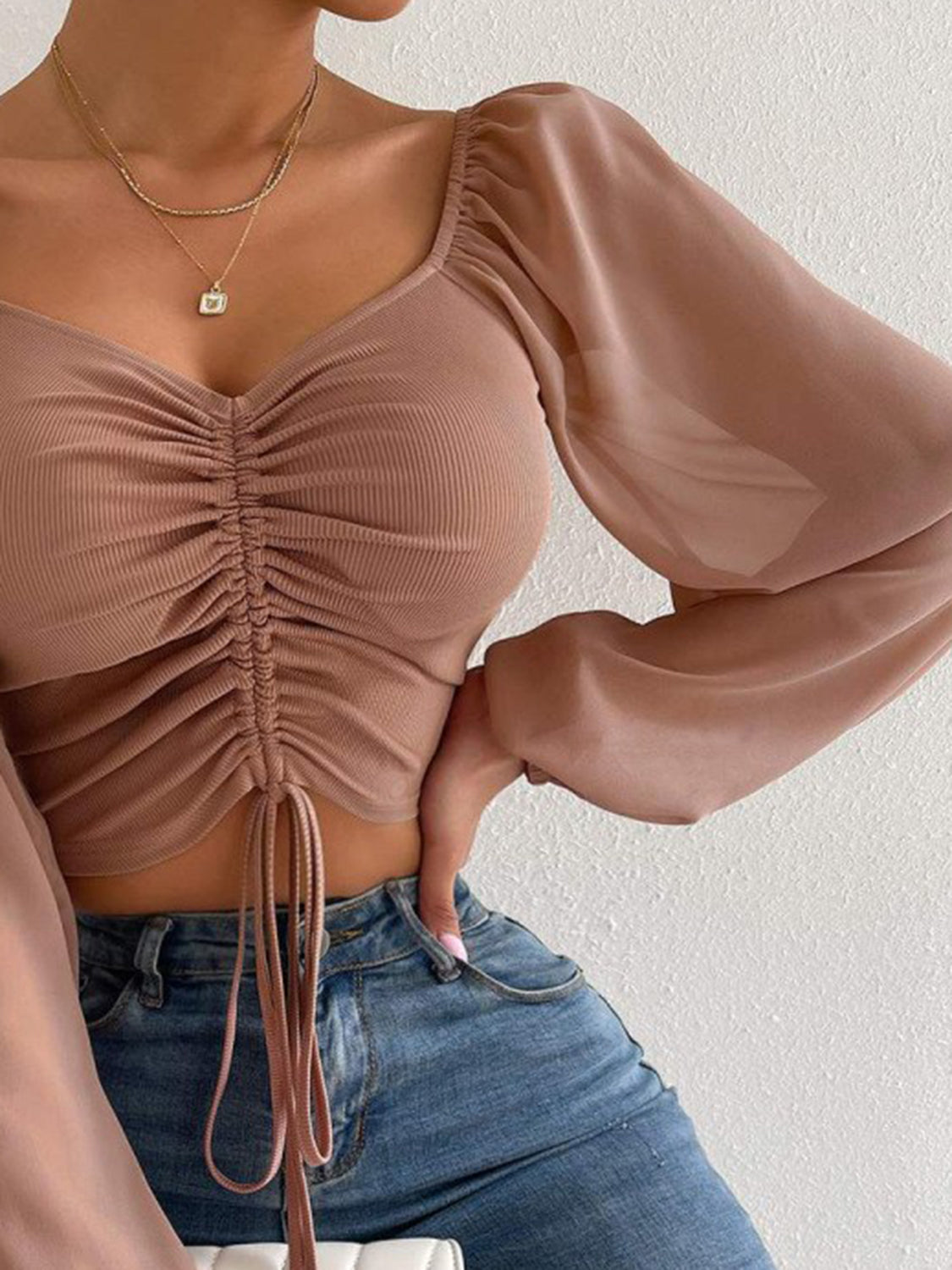 Drawstring Sweetheart Neck Cropped Top - The Goddess Galleries