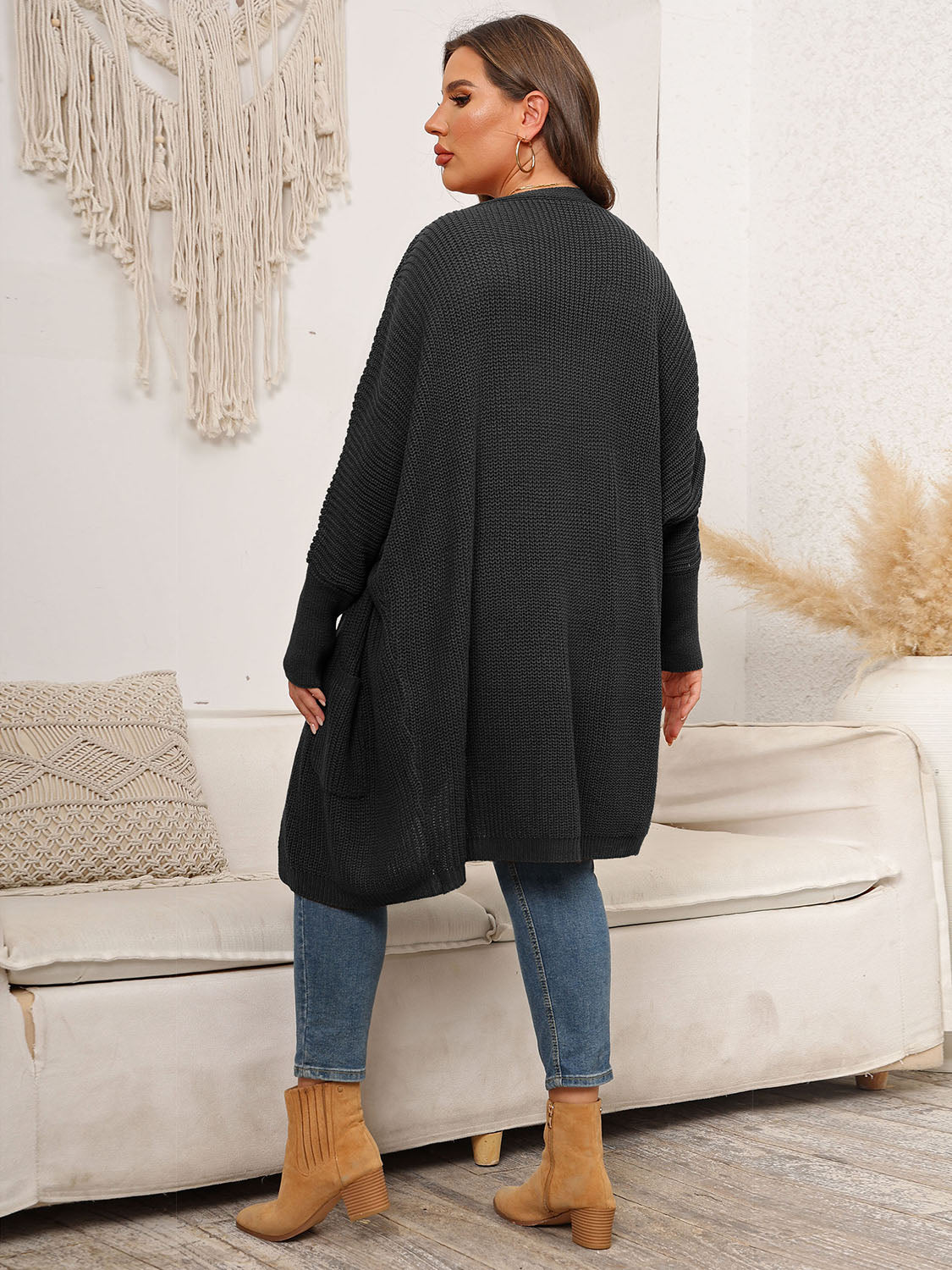 Plus Size Open Front Cardigan With Pockets - The Goddess Galleries
