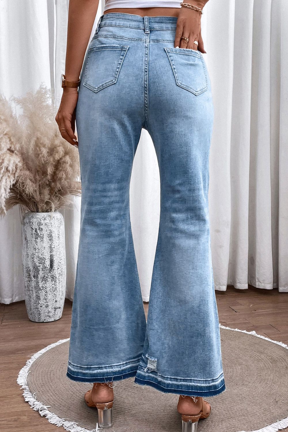 High Waist Button Fly Flared Jeans - The Goddess Galleries