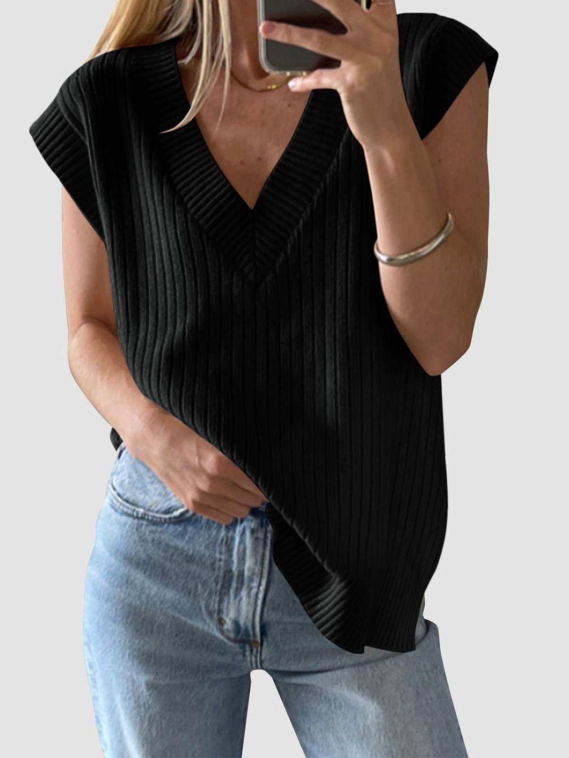 Mandy Ribbed V-Neck Sweater Vest - The Goddess Galleries