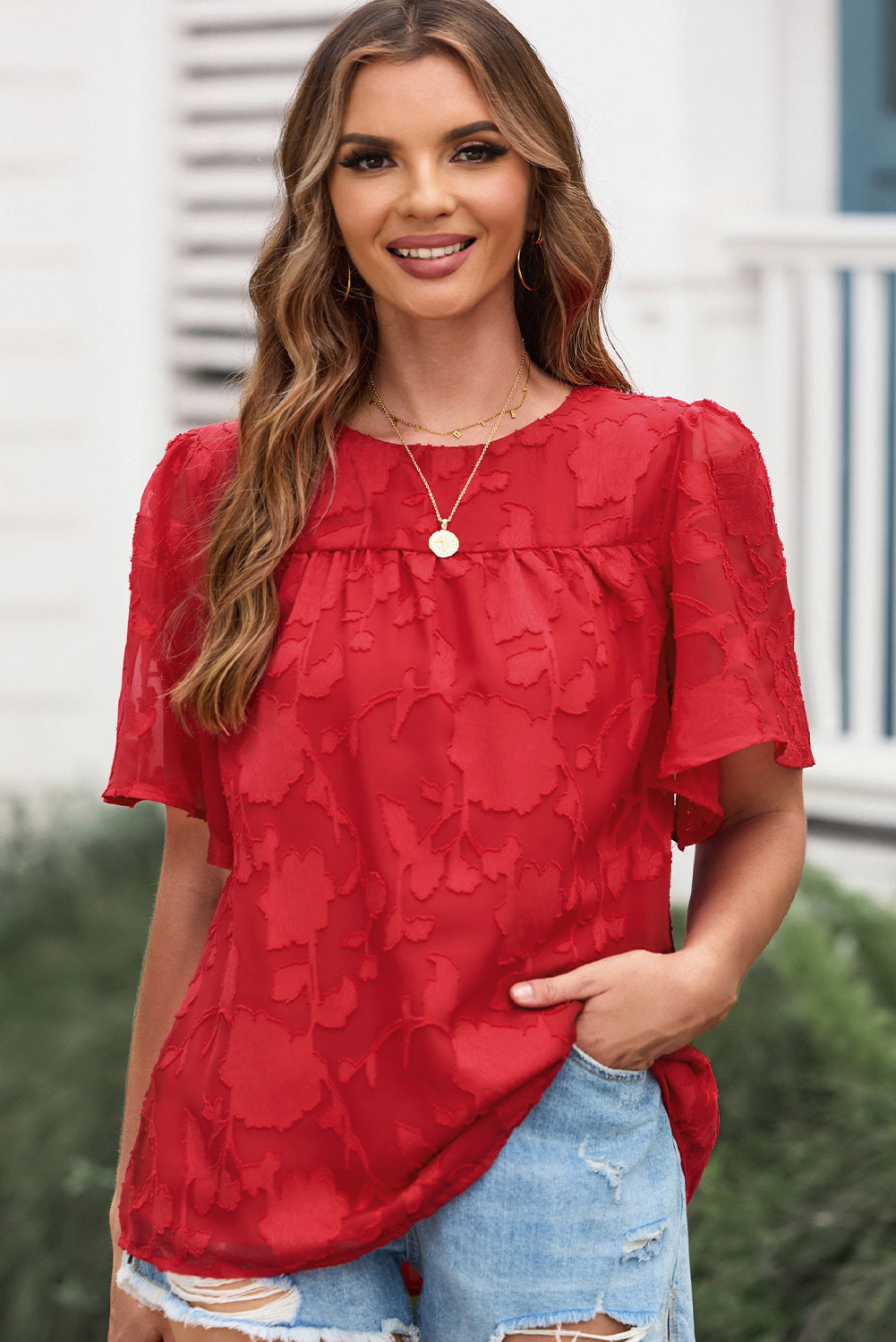 Round Neck Puff Sleeve Blouse - The Goddess Galleries