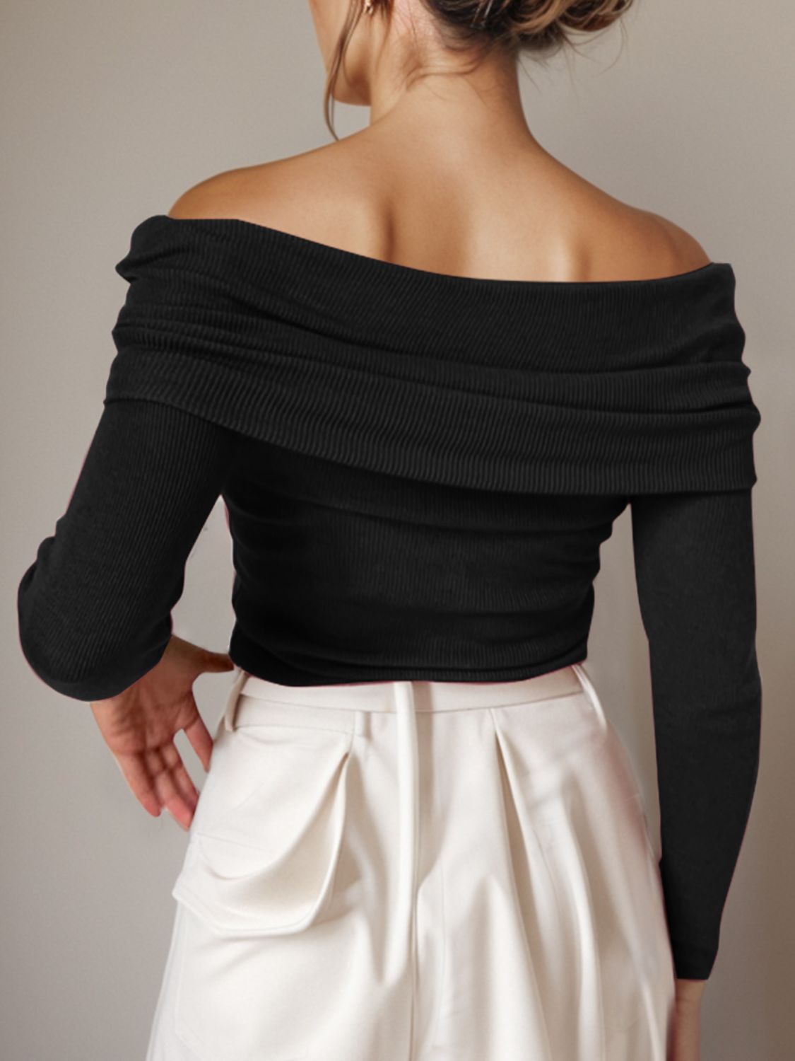 Off-Shoulder Long Sleeve Sweater - The Goddess Galleries