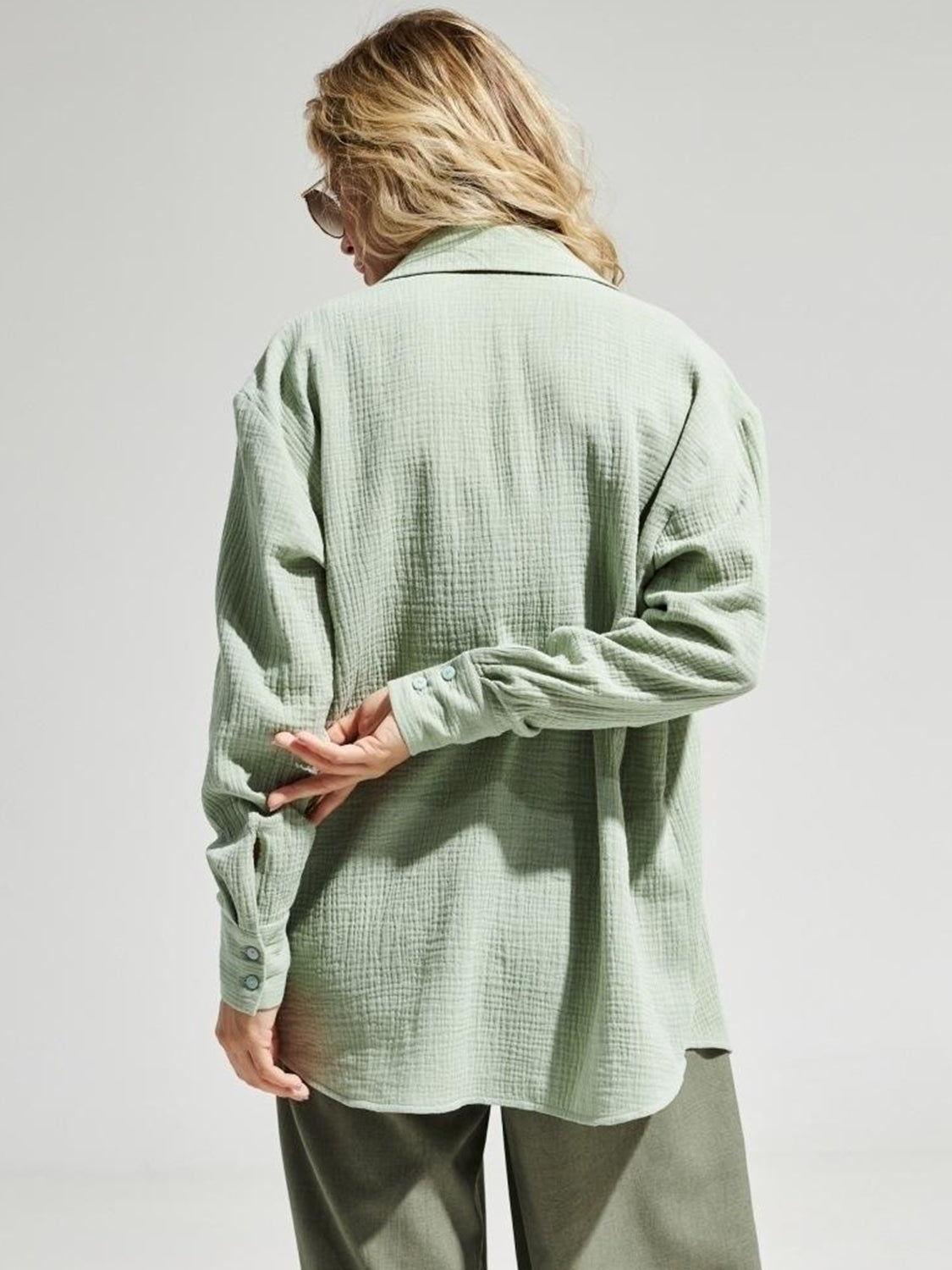 Textured Collared Neck Long Sleeve Shirt - The Goddess Galleries