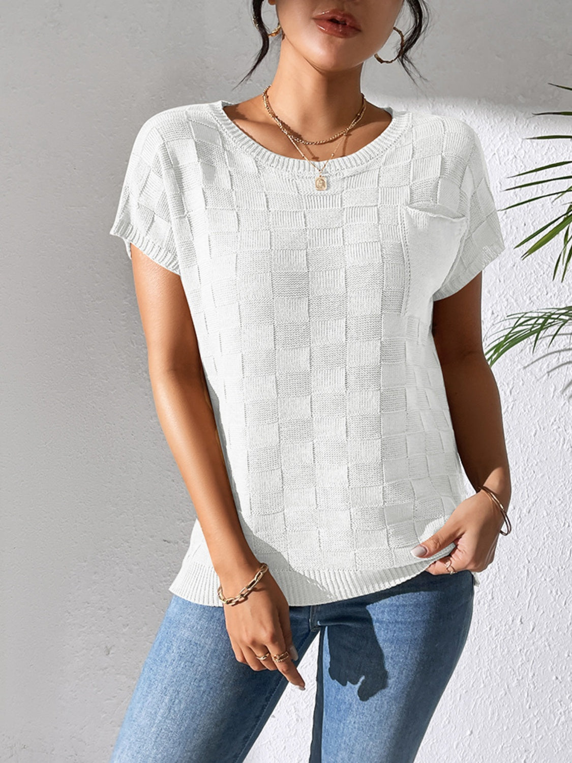 Round Neck Short Sleeve Knit Top - The Goddess Galleries