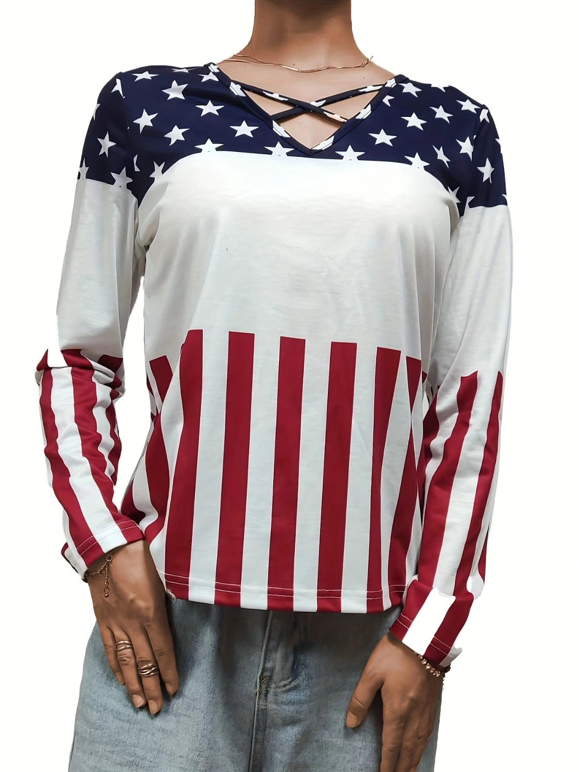 Crisscross Color Block Long Sleeve T-Shirt - The Goddess Galleries