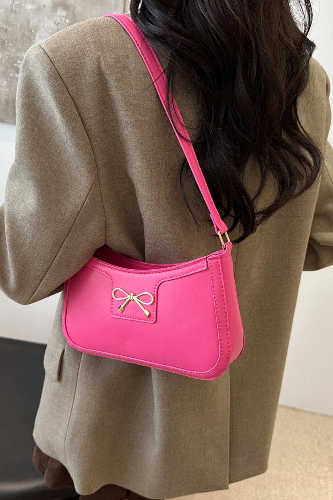 Bow Trim PU Leather Shoulder Bag - The Goddess Galleries