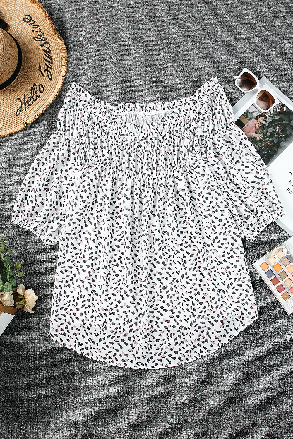 Plus Size Printed Off-Shoulder Half Sleeve Blouse - The Goddess Galleries