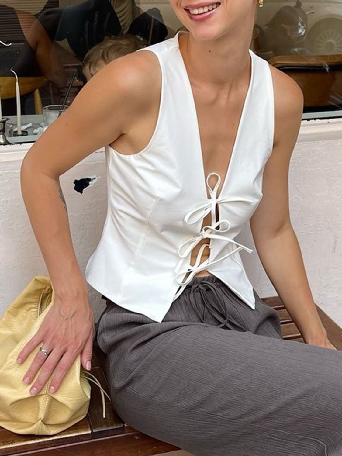 Devine Tied V-Neck Vest - The Goddess Galleries