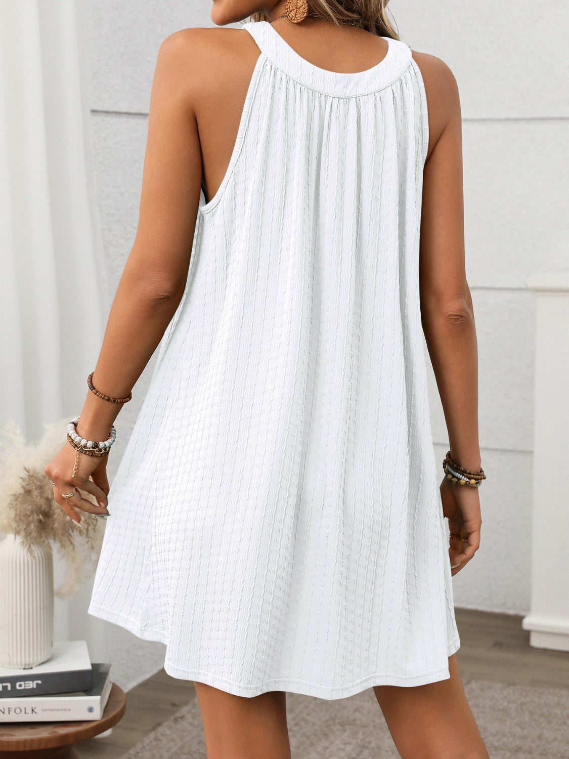 Textured Grecian Neck Mini Dress - The Goddess Galleries