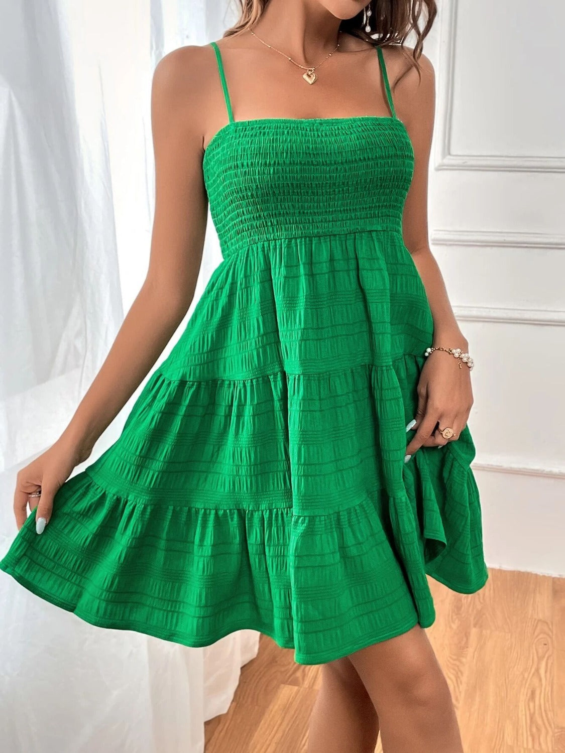 Tiered Smocked Square Neck Cami Dress - The Goddess Galleries