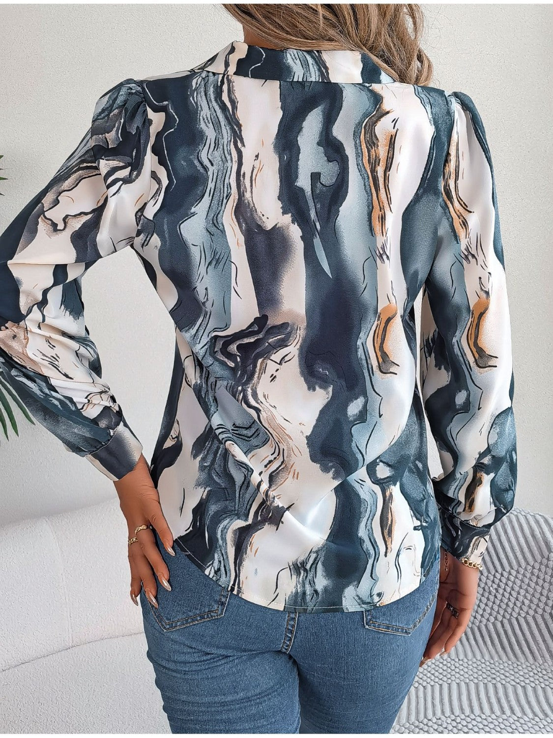 Printed Button Up Long Sleeve Shirt - The Goddess Galleries
