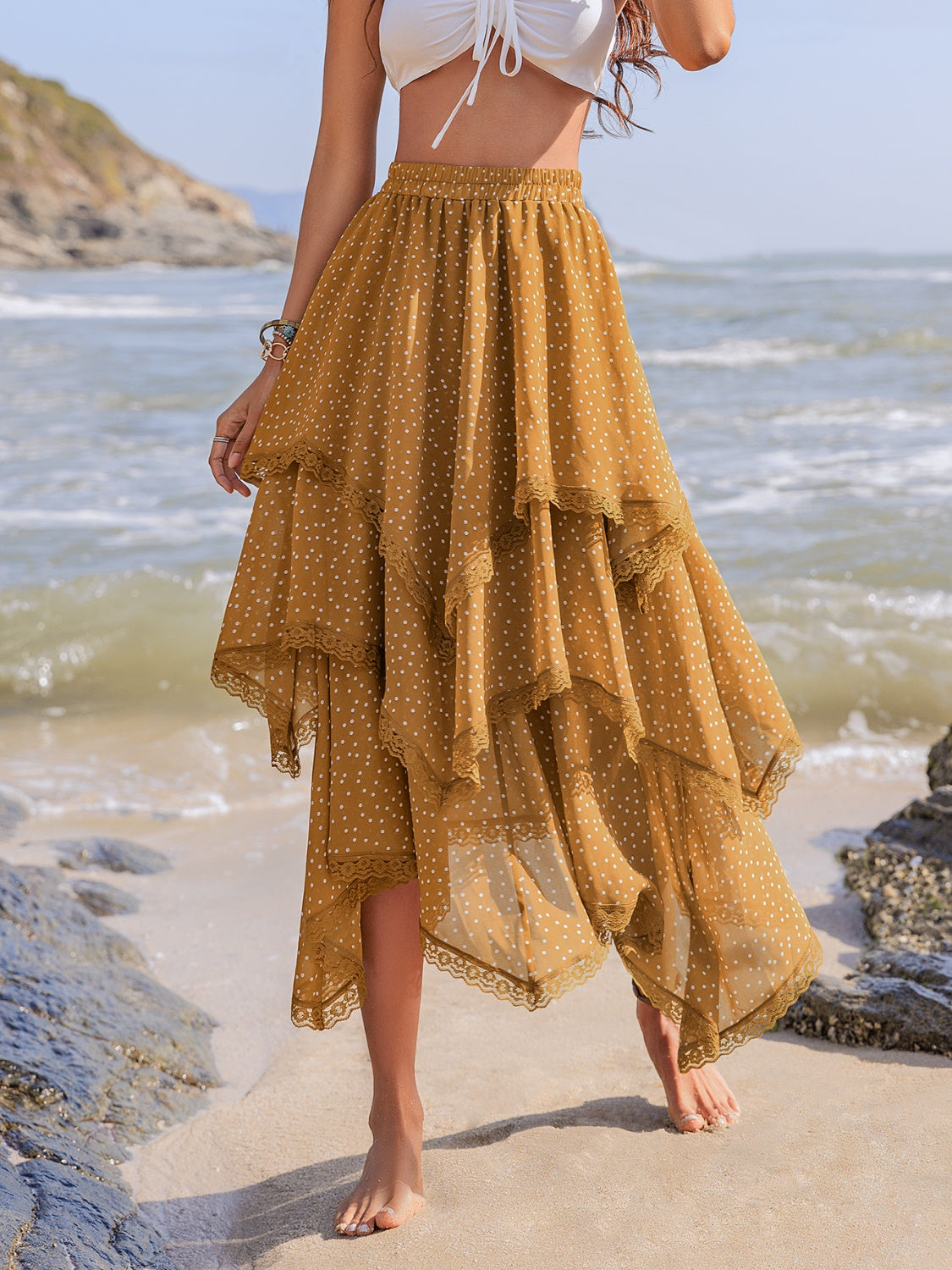 Lace Detail Layered Printed Skirt - The Goddess Galleries