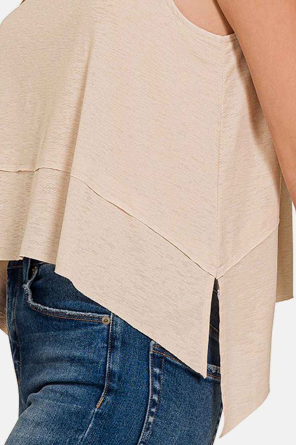 Zenana Exposed Seam Slit Round Neck Tank - The Goddess Galleries