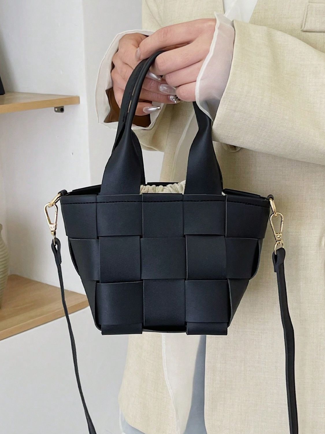 PU Leather Braided Bucket Bag - The Goddess Galleries