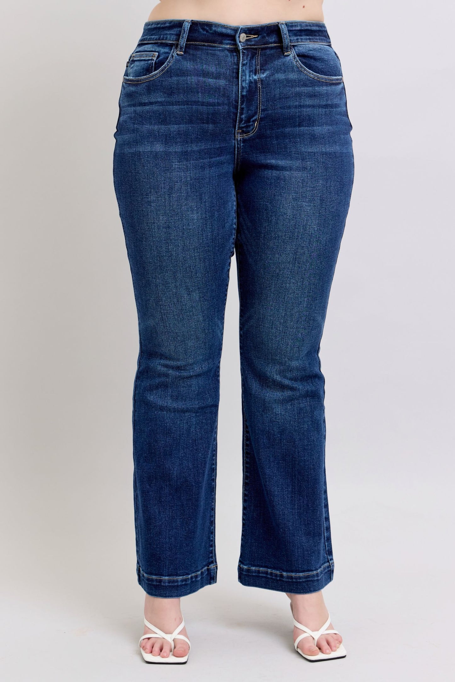 Judy Blue Full Size High Rise Flare Jeans with Pockets Plus Size - The Goddess Galleries
