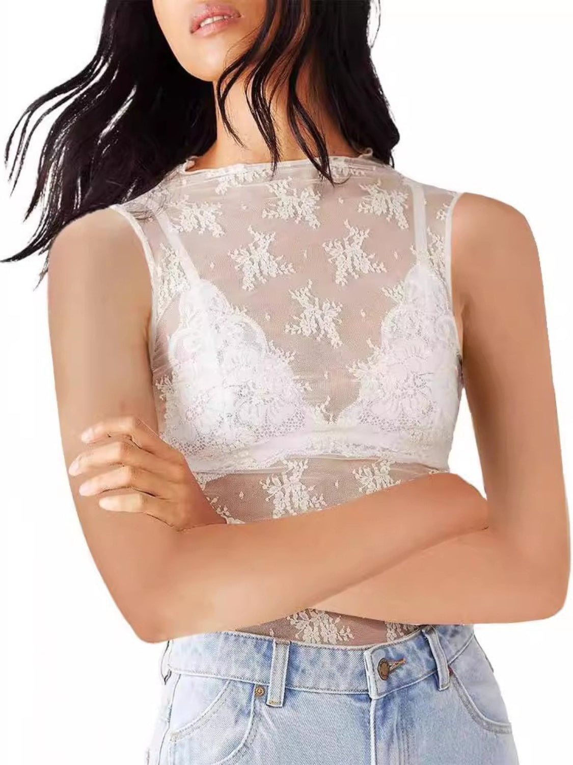 Lace Mock Neck Top - The Goddess Galleries