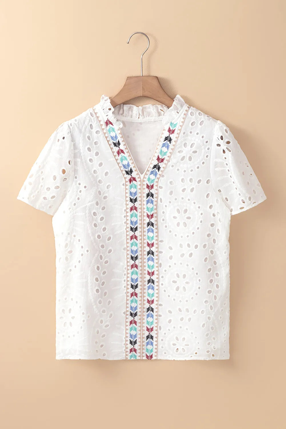Eyelet Frill Short Sleeve Blouse - The Goddess Galleries