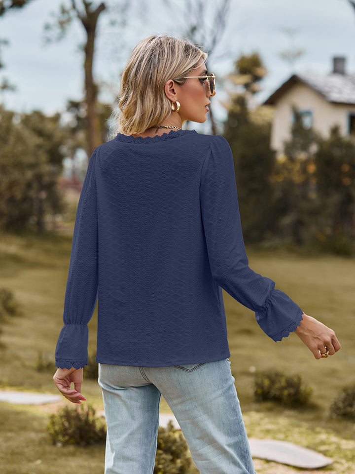 V-Neck Flounce Sleeve Blouse - The Goddess Galleries